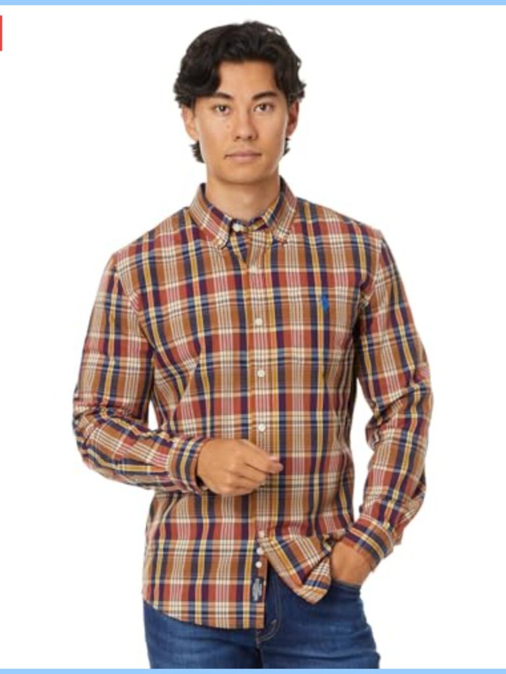 Men's Classic Fit Long Sleeve Cotton Blend Plaid Poplin Button Down Shirt